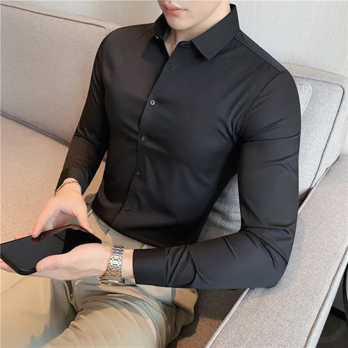 saferido Men Spring High Quality Business Dress Shirts/Male Slim Fit High Elastic Force Long Sleeve Shirts Size S-4XL