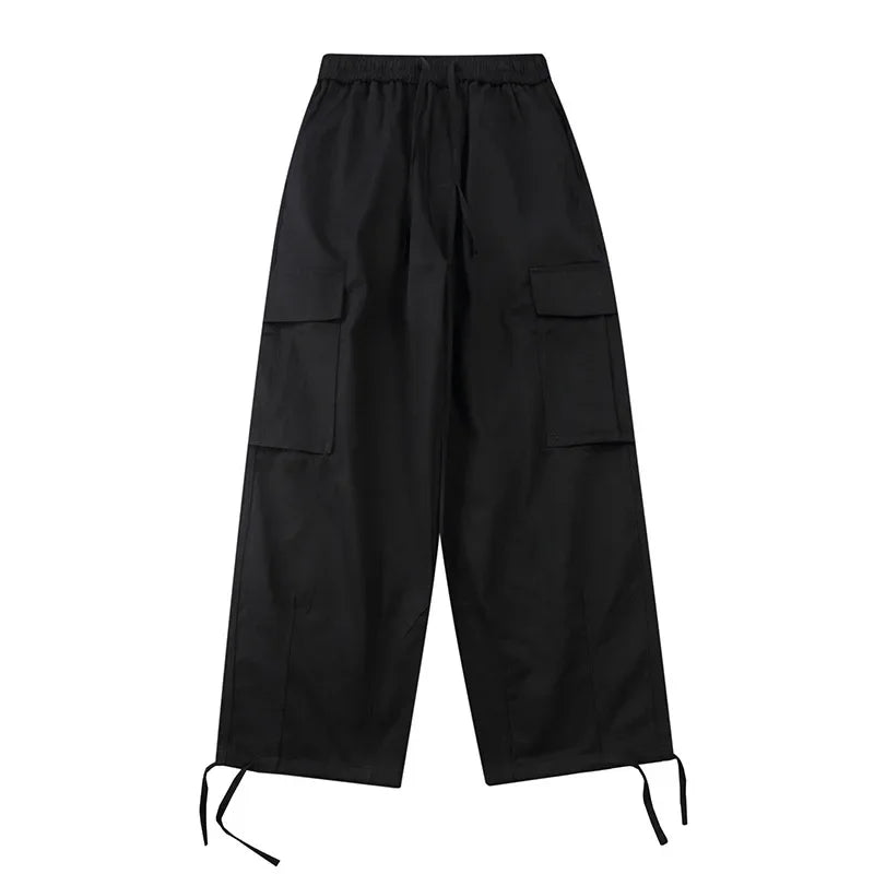 saferido Japanese Vintage Wide Leg Overalls Fashion Label Large Pocket Men's Leggings Casual Trousers for Men Women Sweatpants Joggers
