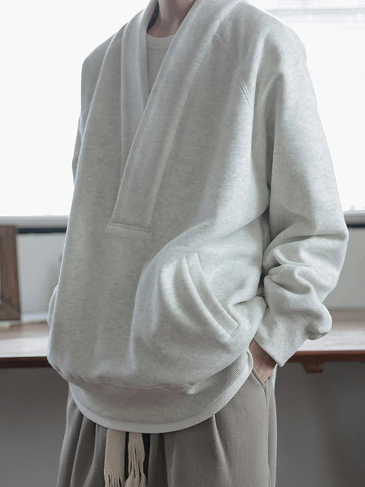 saferido Sweatshirts Men Oversize Pullovers Sweatshirt Male Vintage Casual Japanese Streetwear V-neck Autumn Winter