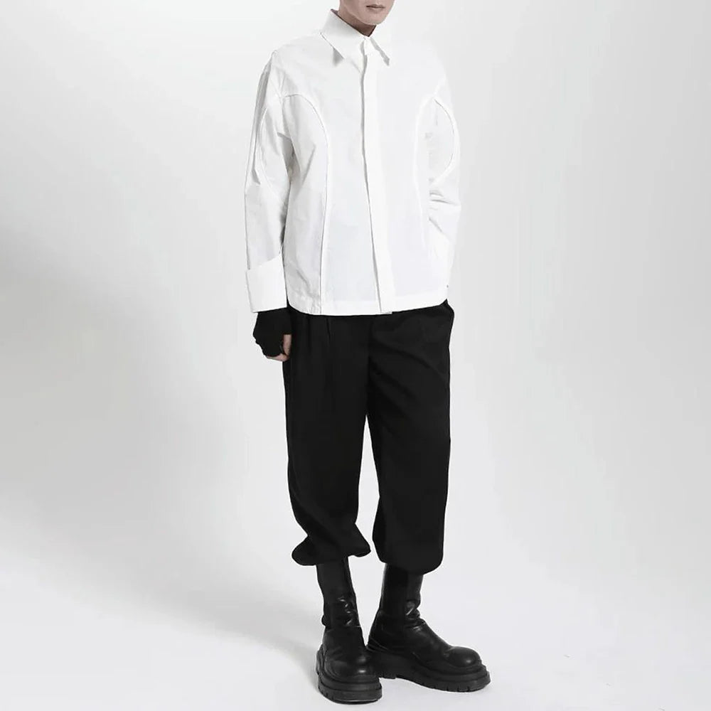 saferido Mens Japanese Dark Style Casual Long-Sleeved Shirt 2024 New Genderless Fashion Personality Youth Trend Solid Color Shirt Unisex