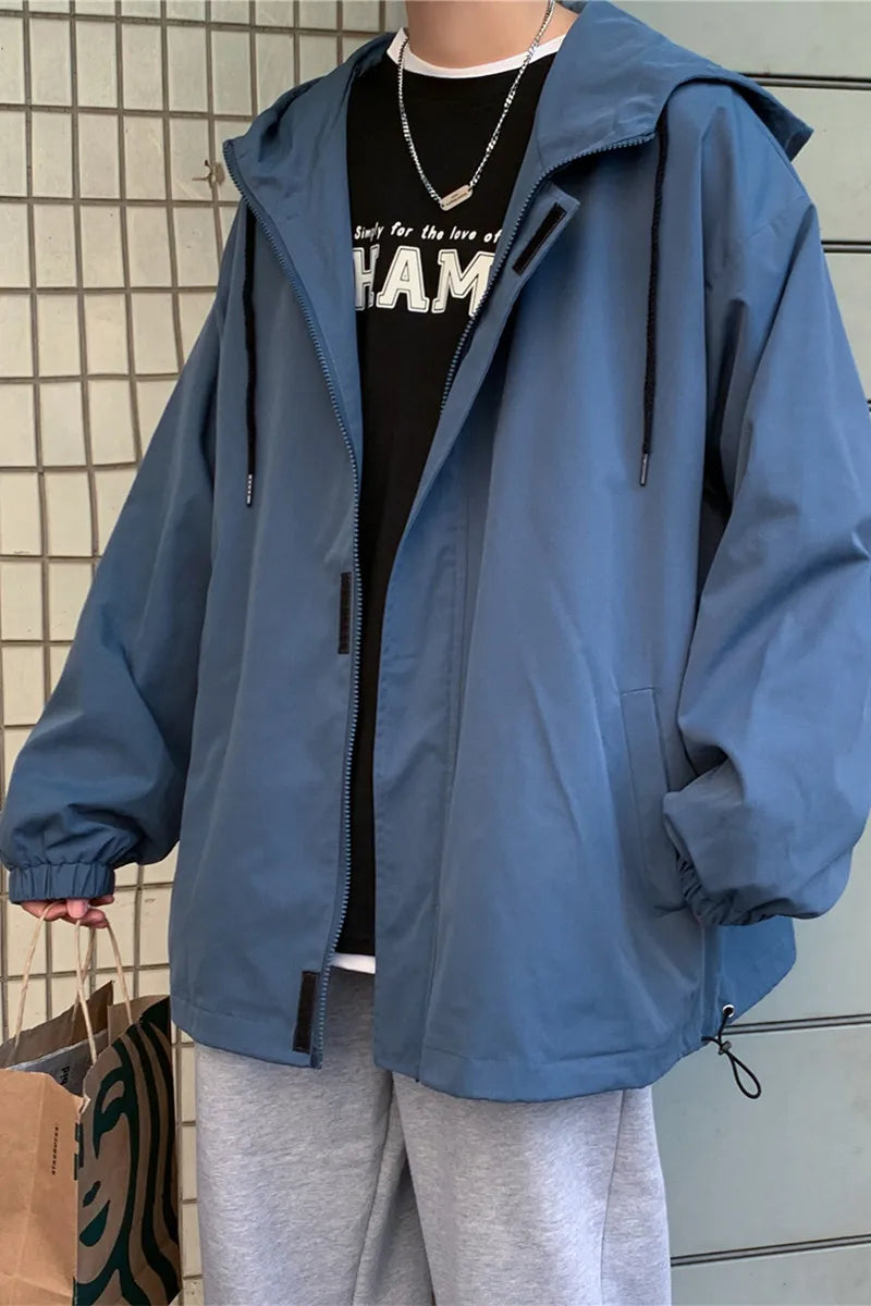 saferido Man Hoodie Hooded Jackets Men's Clothing Loose Fitting Korean Popular Clothes Outerwear Coats Spring Style
