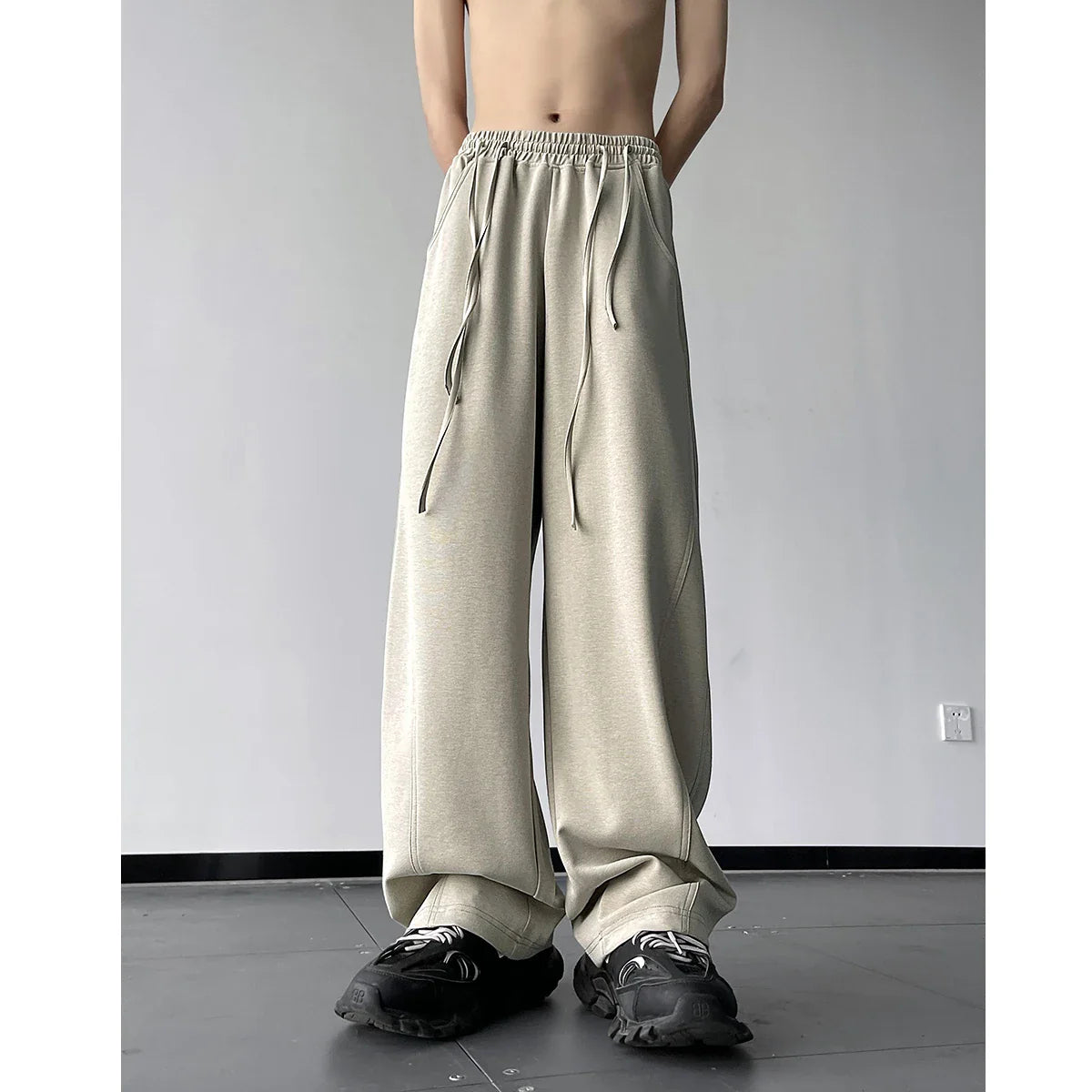saferido Men's Drawstring Design Waist Wide Leg Sports Casual Pants Oversized Pink Color Sweatpants Elastic Waist Loose Trousers