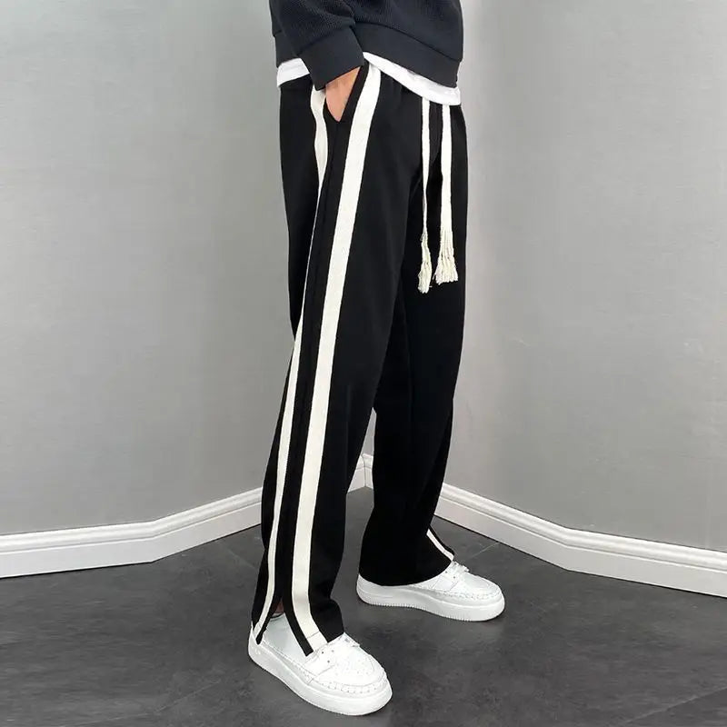 saferido New Spring and Summer Fashion Hong Kong Style Split Wide Leg Casual Loose Fashion Brand Sports Straight Sleeve Men's Pants