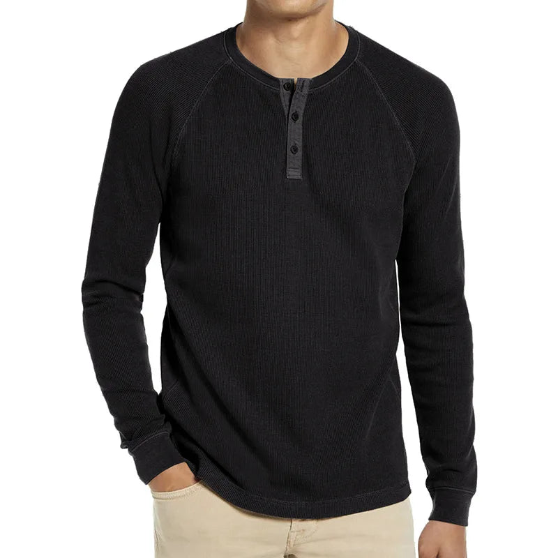 saferido Spring Autumn Long Sleeve Tshirt Men Fashion Henry Collar Solid Color Casual Pullover Tops Mens Knitting Tees Man Clothing