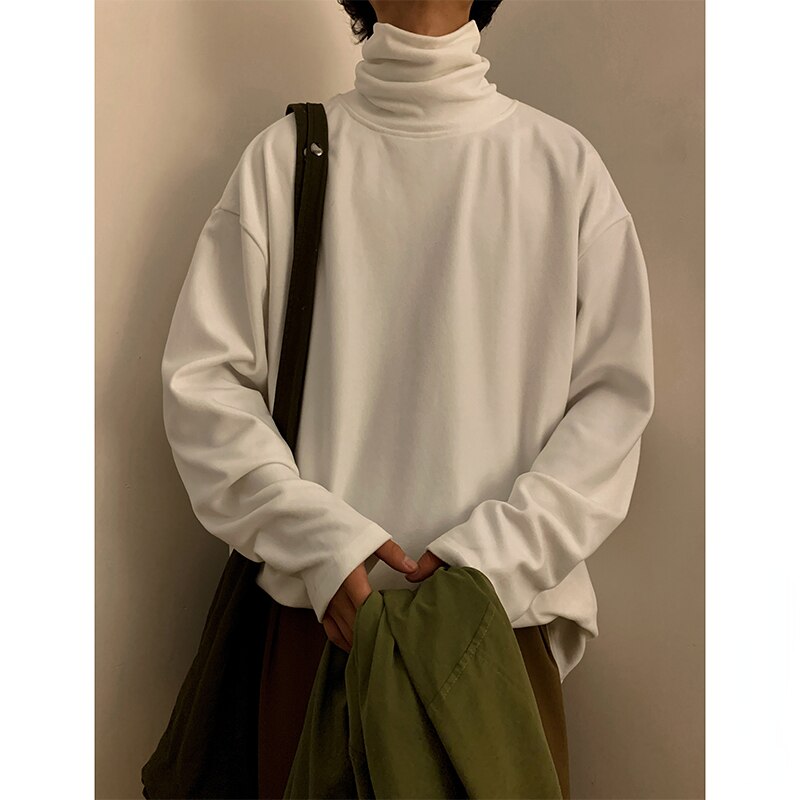 Autumn Men's Turtleneck T-shirts Long Sleeve Solid Color Dralon Male Casual Tops Clothing Fashion Tee Shirts Men Bottoming Shirt