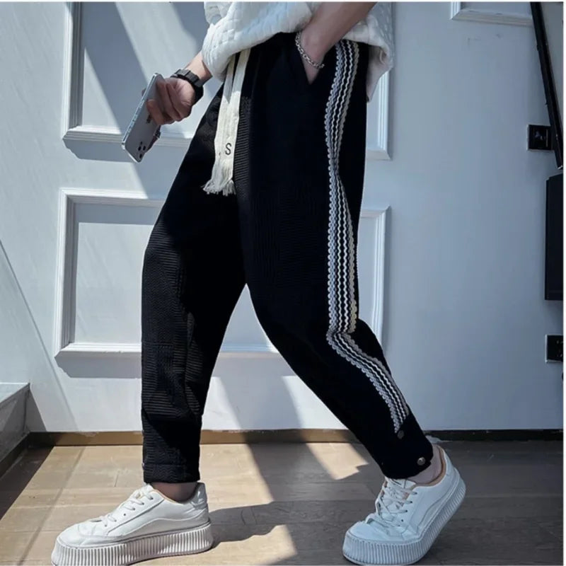saferido Male Sweat Pants Sport Grey Track Trousers Slim Sweatpants for Men Stripe Jogger Athletic Korean Style New Items in Stylish Y2k