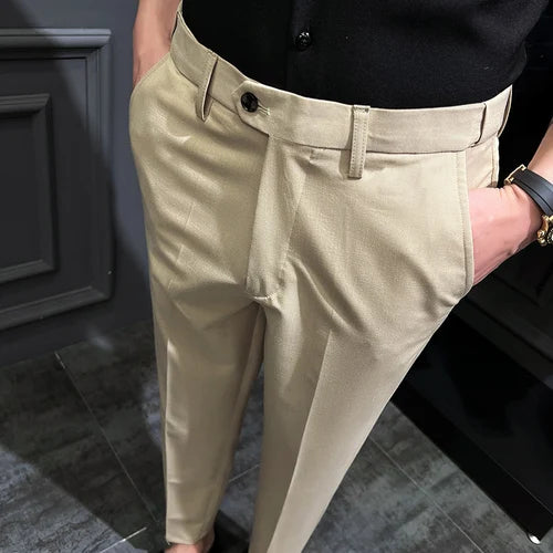 saferido British High Waist Straight Pants Men Social Trousers Pant Italian Mens Formal Pant Pantalones Hombre Dress Ankle Pants 38