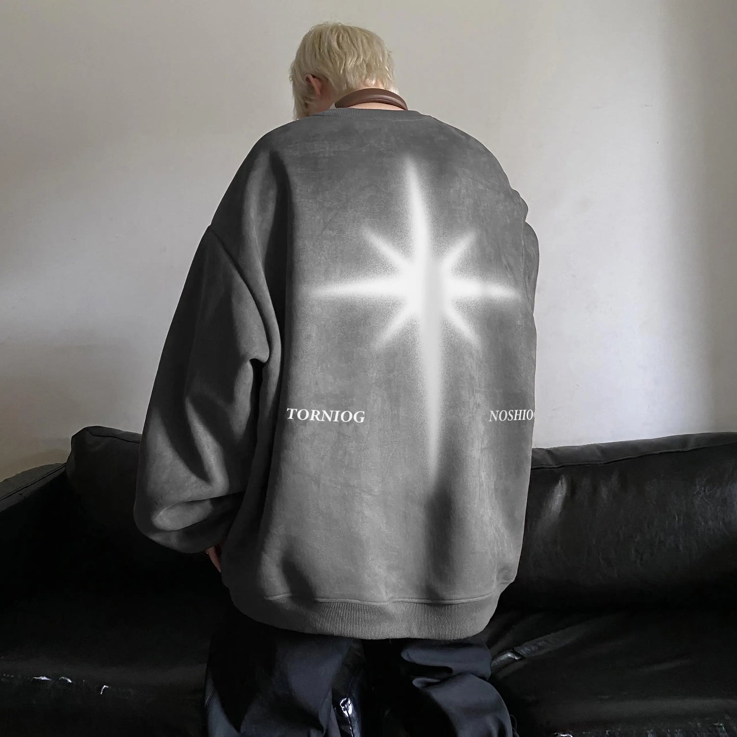 saferido High Street Men Sweatshirt Angel Wing Graphic Printed Gothic Style Pullover Sweatshirts Oversize Baggy Hip Hop Round Neck Hoodie