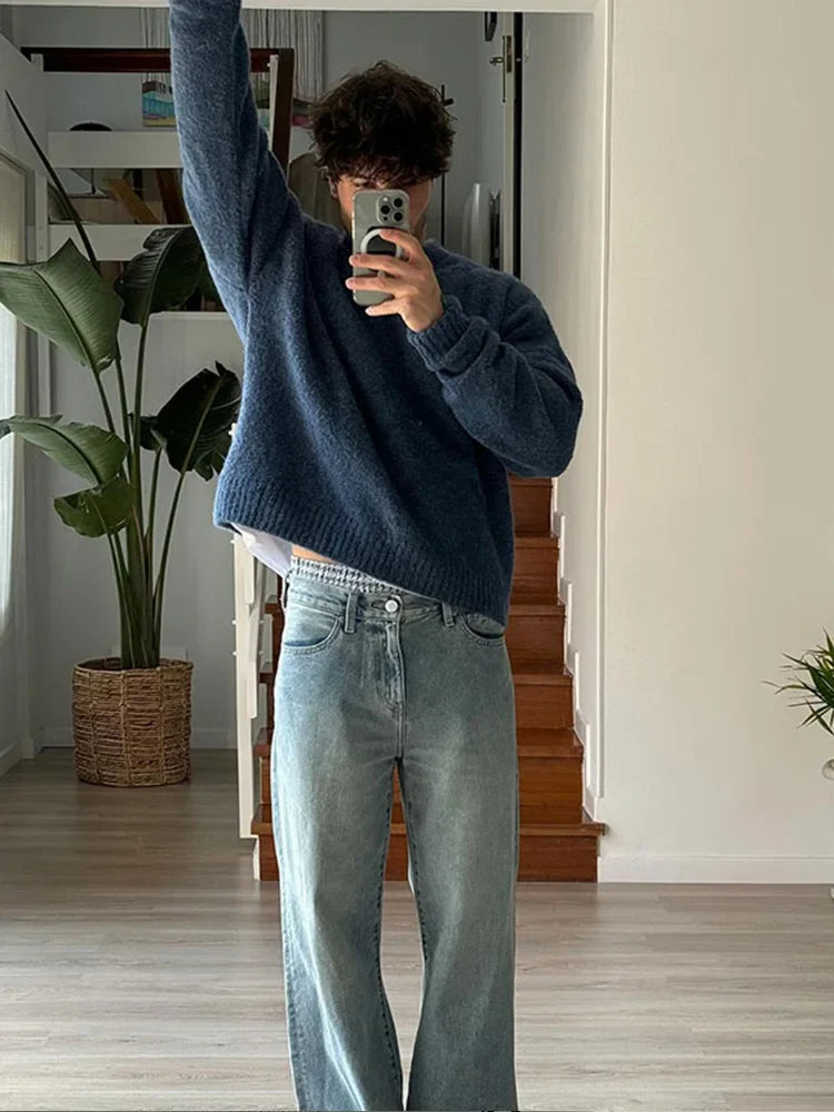 saferido Fashion Bottoming Knitted Sweater Men's Autumn Casual Round Neck Solid Color Tops Korean Style Simple Versatile Loose Pullover
