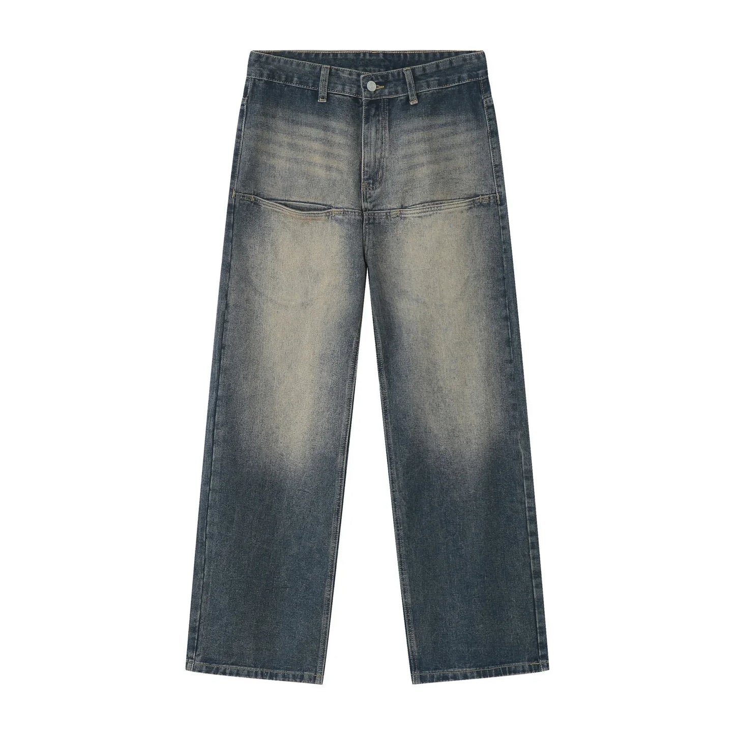Men's Wear New Spring Vintage Male Washed Jeans High Waist Front Pocket Loose Straight Wide Leg Pants Fashion