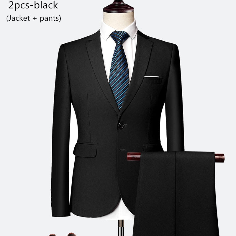 Luxury 3 piece men's wedding suit fashion men's slim solid color business office suit sets large size men Blazer+ pants + vest