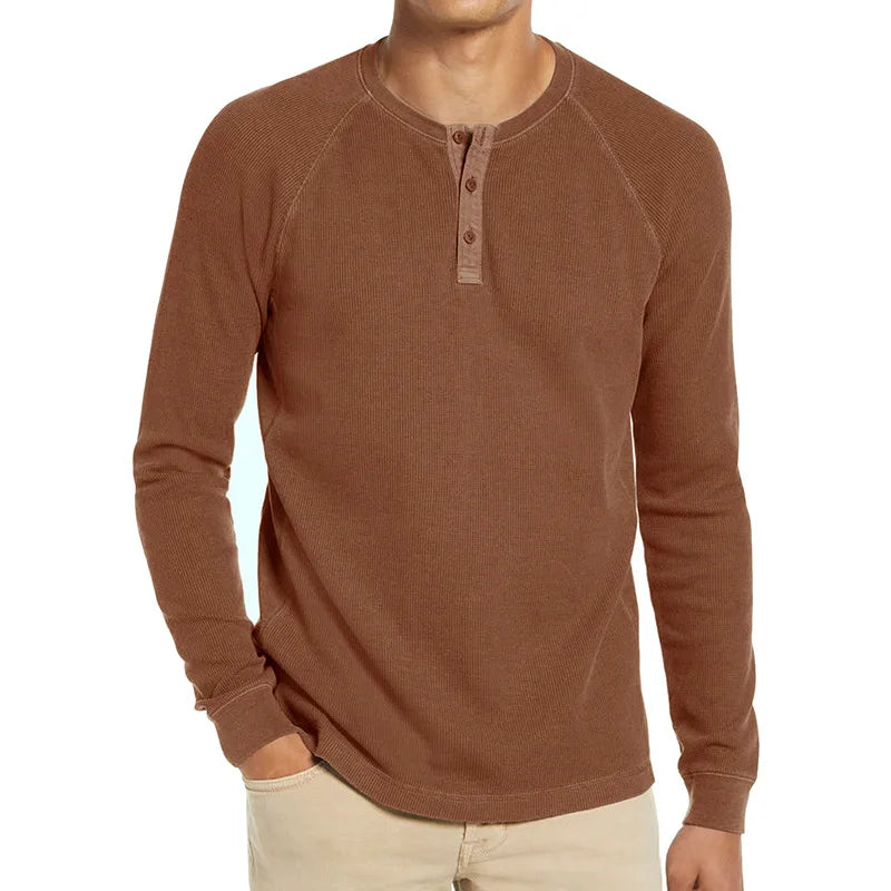 saferido Spring Autumn Long Sleeve Tshirt Men Fashion Henry Collar Solid Color Casual Pullover Tops Mens Knitting Tees Man Clothing