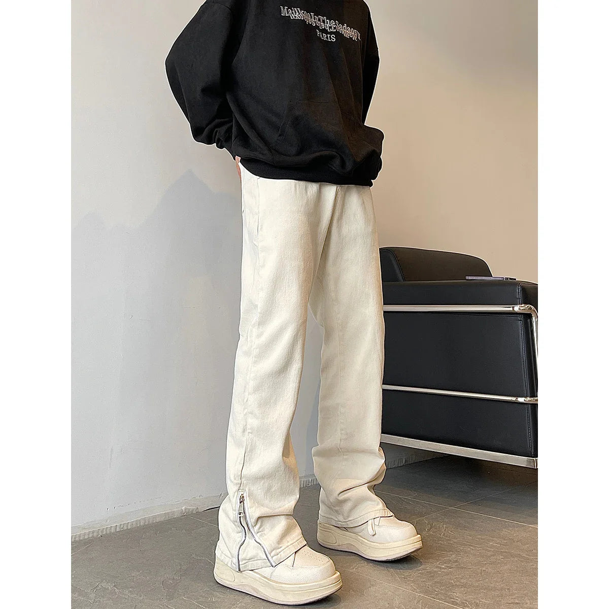 saferido American high street vibe jeans, men's trendy straight leg pants, thin and high-end slim fitting workwear, zippered pants,2024