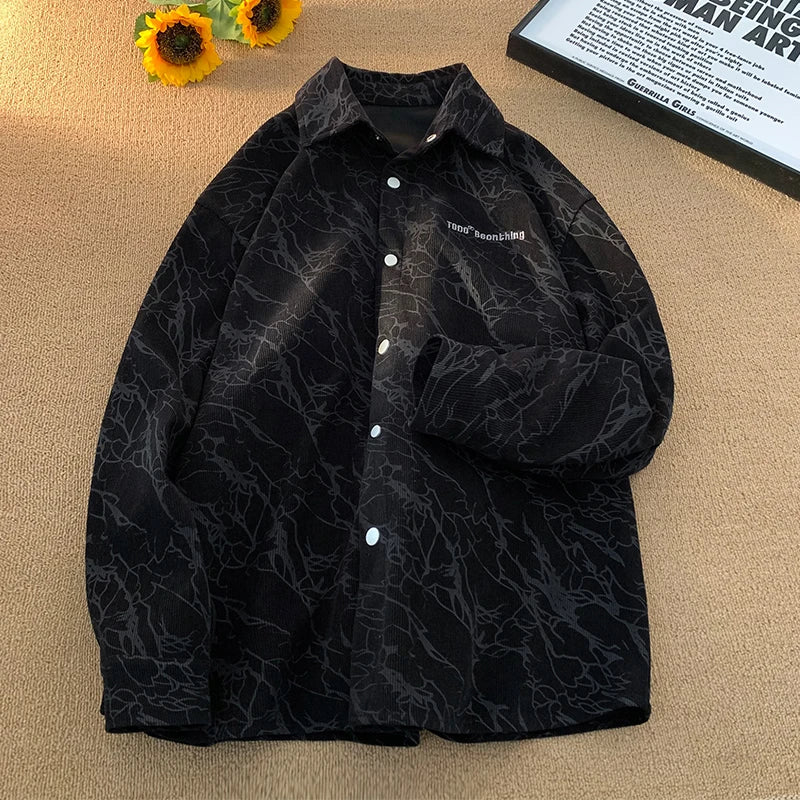 saferido Trendy Corduroy Long-sleeved Shirt Men's Casual Shirt Embroidery Design Retro Shirt 2024 Spring Fashion Printed Buttons Cardigan