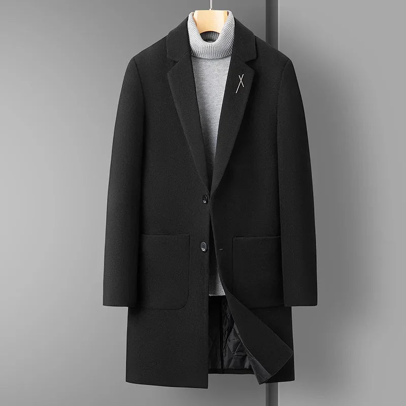 High Quality Men's Fashion Handsome Trend Casual Plus Cotton Wool Coat Coat Long Coat Men Cashmere Thick (Winter) Polyester