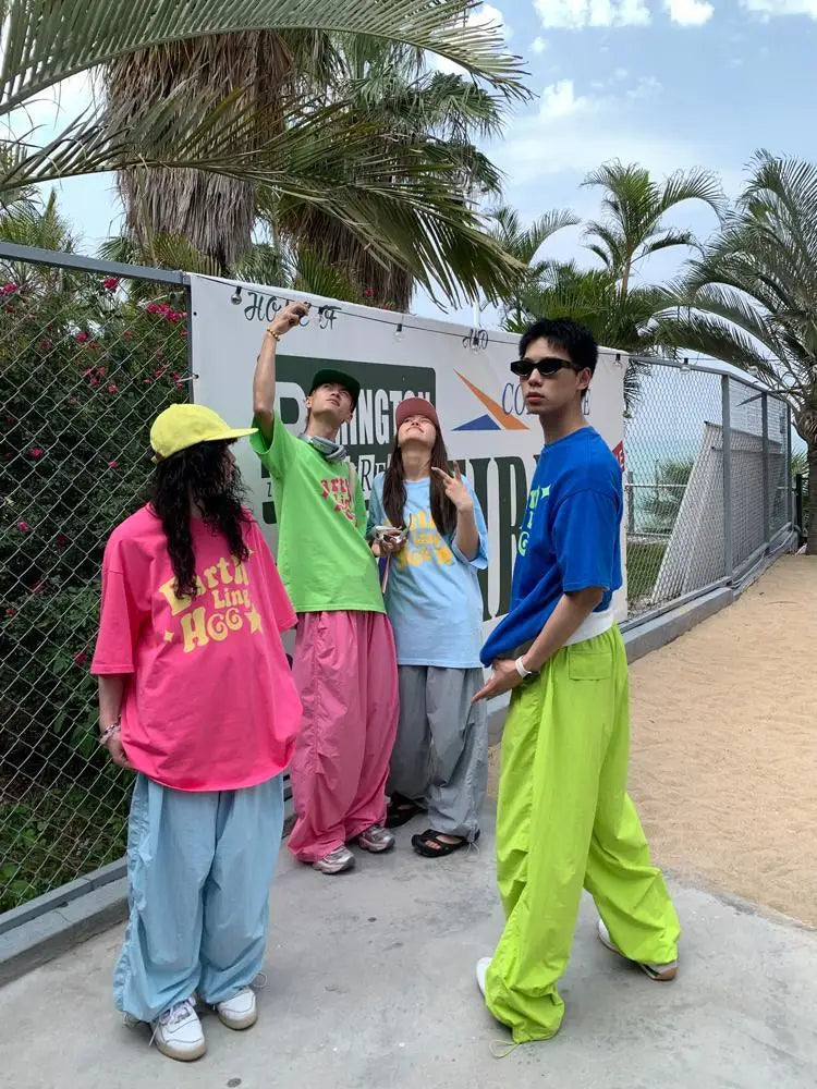 saferido Y2k Pink Wide Parachute Pants Men Harajuku Quick Drying Oversized Casual Joggers Korean Streetwear Baggy Sports Trousers
