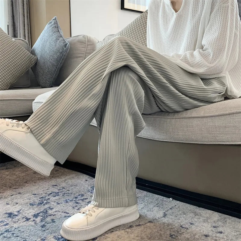 saferido Summer Pleated Pants Men Fashion Oversized Ice Silk Pants Men Japanese Streetwear Loose Straight Pants Mens Casual Trousers