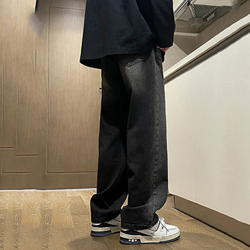 Summer Male High Street Gothic streetwear Gray Denim Pants Men Y2k 2000s Style Vintage Baggy Jeans Wide Leg Straight Trouser