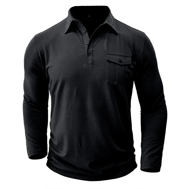 saferido New Spring Autumn Polo Shirt Men Solid Color Turn Down Collar Casual Tops Tees Mens Long Sleeve Polos Tops 60% Cotton Tshirt Man