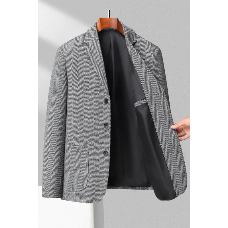 New Men's Fashion Business Korean Gentleman Wool Gentleman Trend Slim Hong Kong Style British Style Casual Wedding Blazer