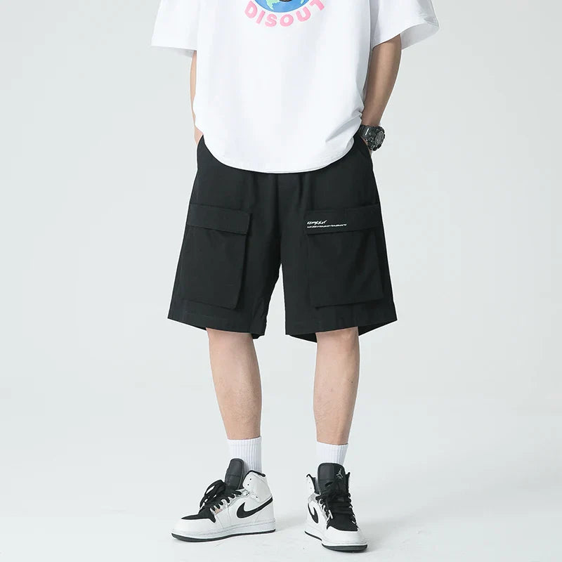 saferido Sporty Casual Shorts Summer Oversize Big Pockets Street Classic Straight Wide Leg Pants Trend Elastic Waist Short Pants for Men