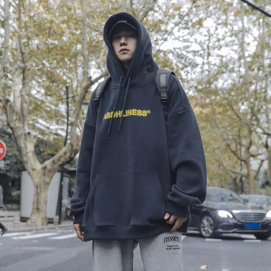 Autumn Letter Graphic Vintage Hoodies Men American Casual Hooded Sweatshirt Fashion Jumper Baggy High Street Male Pullovers