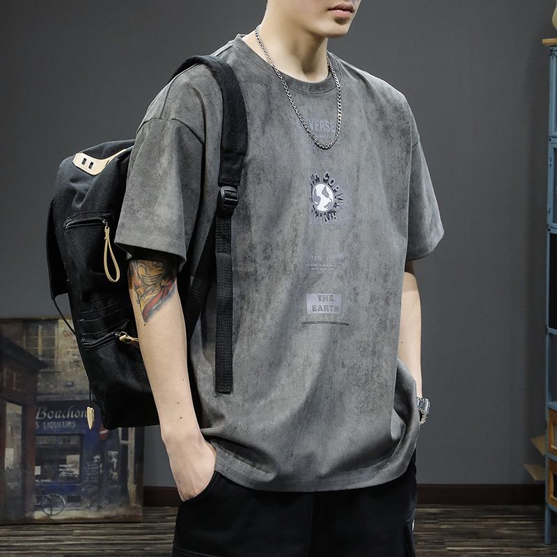 Handsome Round Neck T-Shirts Man Short Sleeve Pullovers Solid Color Vintage Spring Summer Thin Streetwear Men's Clothing Loose