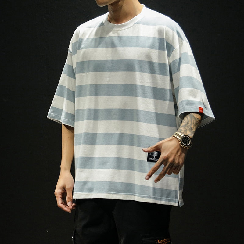 New Fashion Men's T Shirt Summer O-Neck Short Sleeve Striped T-Shirt Mens Oversized Casual Hip Hop Top Tees Streetwears 5XL