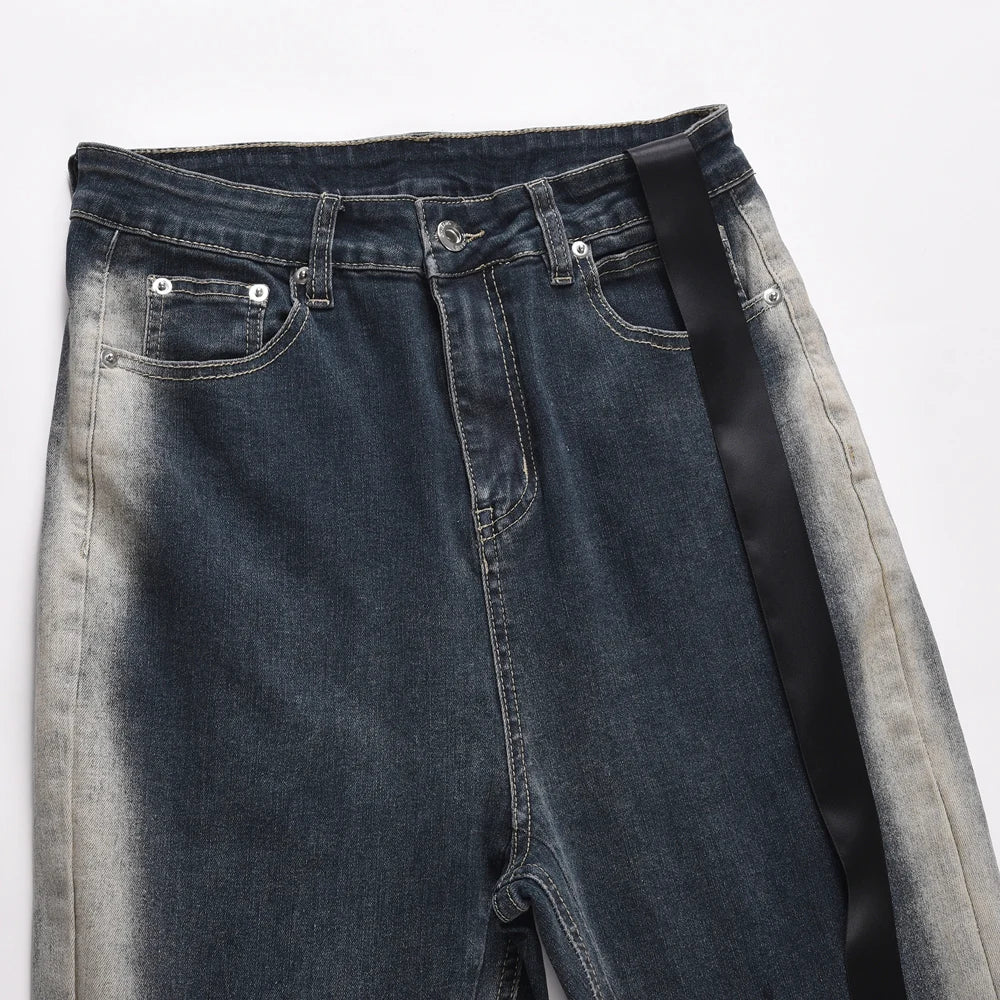 Skinny Jeans Men Y2k Street Contrast Fashion Casual Slim Flared Trousers Autumn Streetwear Vintage Winter Stretch Denim Pants