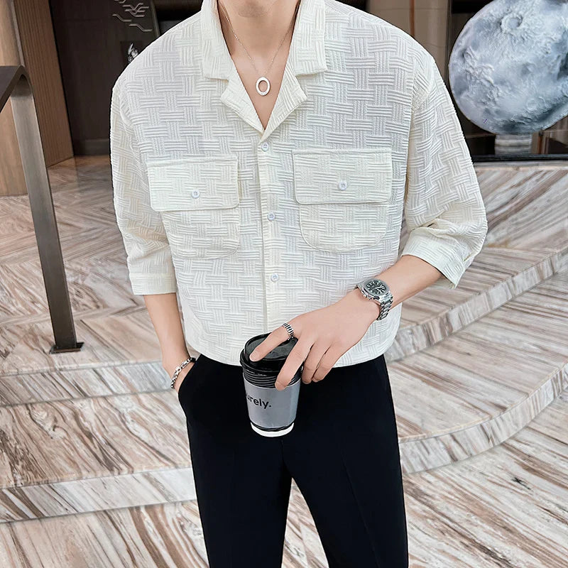 saferido British Style Men Summer Plaid Casual With Half Sleeve Shirts/Male Slim Fit V-Neck Business Shirts Camisas Hombre S-3XL