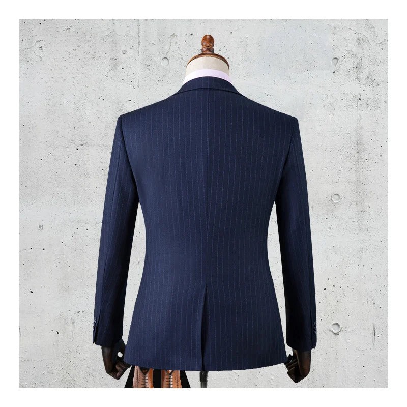 saferido Premium Suit British Striped for Men's Business Formal Dress, Wedding, and Groom, Slim-fit Coat Vest & Pants