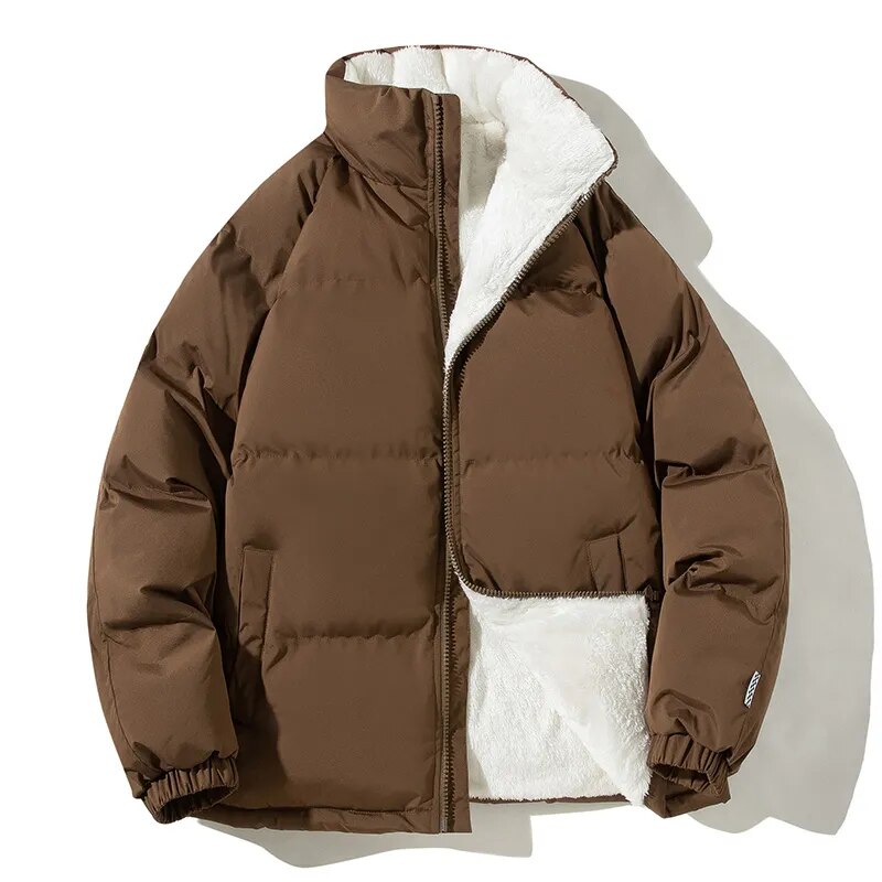 New Thicken Warm Winter Jacket Men Solid Loose Winter Coats Male Stand Collar Fleece Puffer Parkas Man Harajuku Outerwear