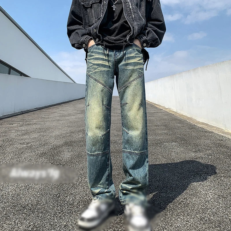 saferido Men's Retro Washed Old Jeans Fashion Street Loose Large Size Nine-minute Pants Korean Classic Simple Versatile Casual Pants