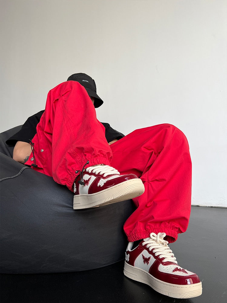 China-Chic straight tube multi pocket adjustable drawcord casual loose overalls men women ins style wide leg jogger pants