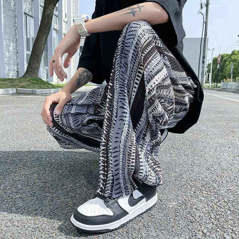saferido Mopping Casual Pants Mens Spring Summer Oversize Fashion Sports Trousers Printed Loose Pants Straight Wide Leg Sweatpants S-5XL