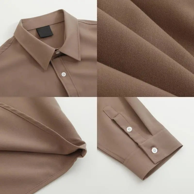 Korean Fashion New High-end Long Sleeve Shirts for Men No-iron Drape Solid Color Light Mature Style Casual Loose Shirt Men