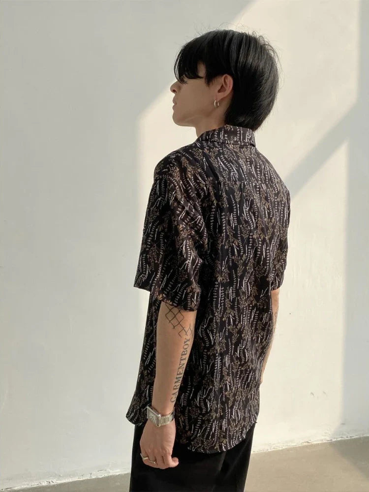 Hawaiian Shirts Men Handsome Temperament Daily Summer Half Sleeve Print Pocket American Style Male Breathable Casual Tops