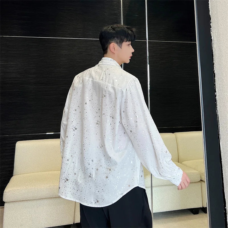 saferido Spring New Male Casual Chiffon Shirts Men's Lapel Niche Desgin Shirt Long Sleeve Shirt Male Stage Show Dress Shirt