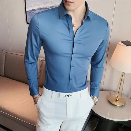 saferido British Style Men High-Grade Long-Sleeve Shirts/Male Slim Fit Business Casual Lapel Shirt Dress Shirt Tops Plus Size S-4XL