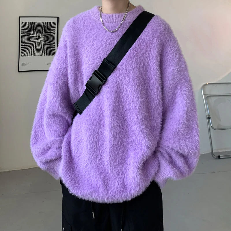 saferido Harajuku Mens Knitted Sweater Men's Wool Pullovers Autumn Winter Tops Men Casual Clothes Crewneck Sweater