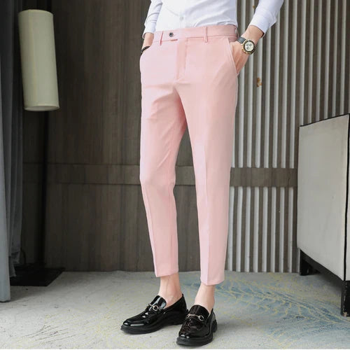 saferido New High-quality British Style Business Casual Slim Suit Trousers Men's Small Feet Nine-point Pants Solid Color All-match 29-36