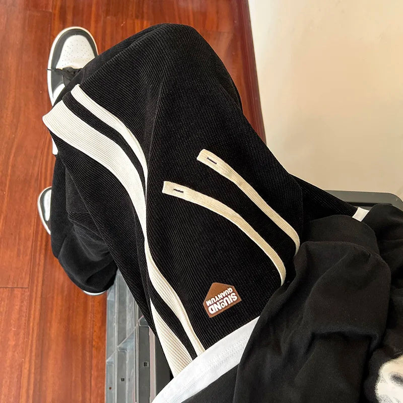 saferido Baggy Striped Sweatpants for Men Straight-Leg Pants Fashion Hip Hop Streetwear Harajuku Trousers Casual Bottoms Y2K Male Clothes