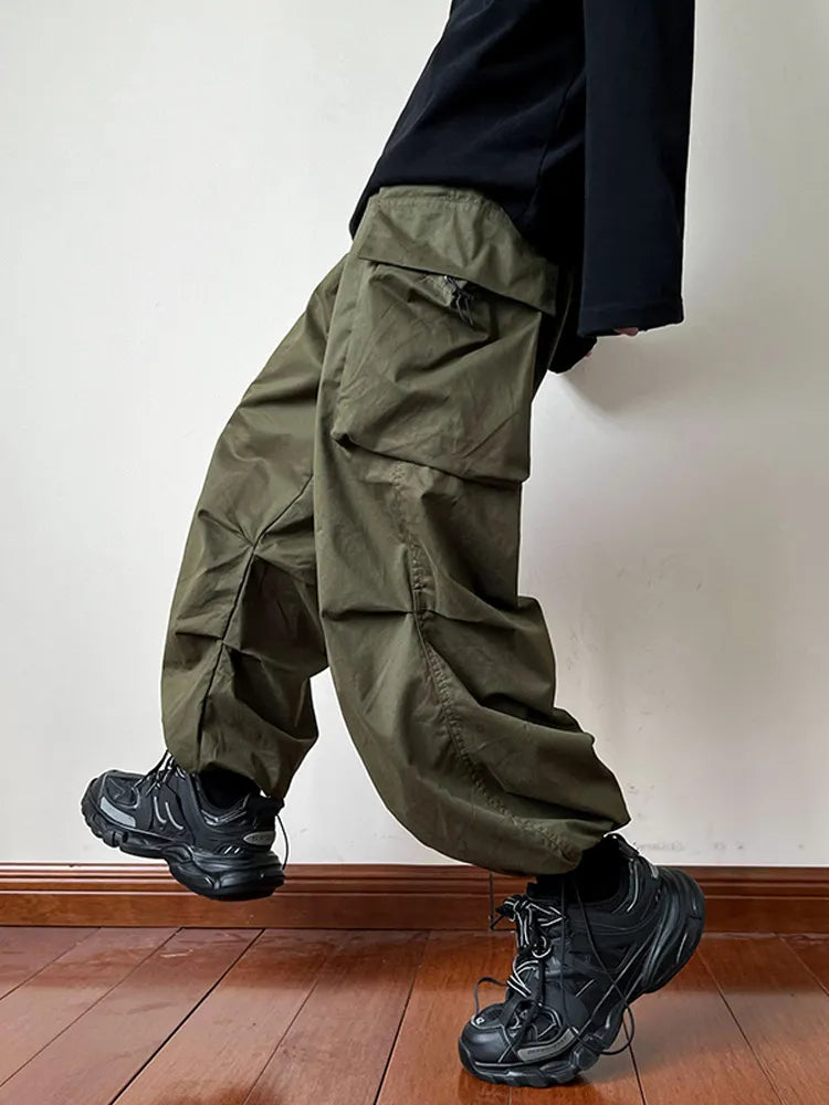 saferido Black samurai men's pants oversize pants high street fashion plush knickerbockers American straight charging overalls