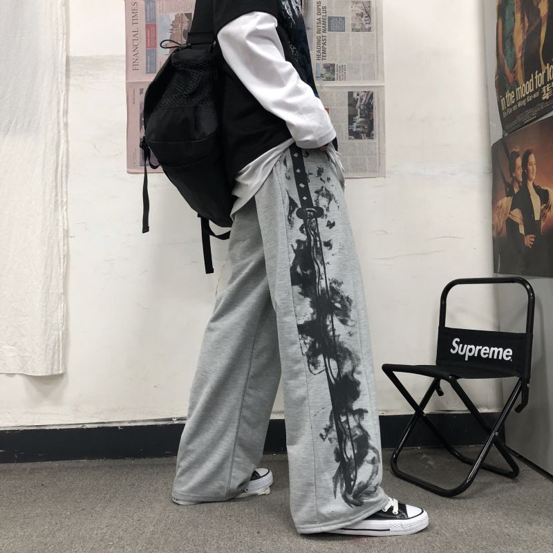 Harajuku Y2k Oversize Wide Pants Japanese Men Streetwear Korean Sweatpants Print Casual Sport Straight Trousers
