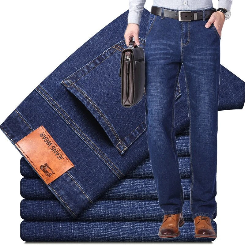Autumn WInter Thick or Thin Materail Men's Luxury Clothing Classic Style Men Jeans Business Stretch Denim Male Trousers
