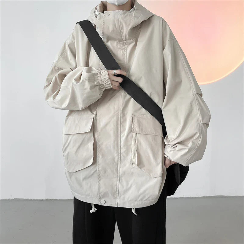 saferido Men's Korean Style Clothes Outerwear Loose Fitting Hooded Jackets Original Clothing Man Hoodie Men's Coats