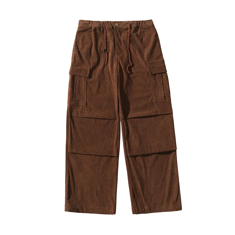 saferido Winter Thickened Corduroy Pants Men Oversize Pocket Cargo Pants Men Streetwear Hip Hop Loose Straight Pants Mens Thick Trousers