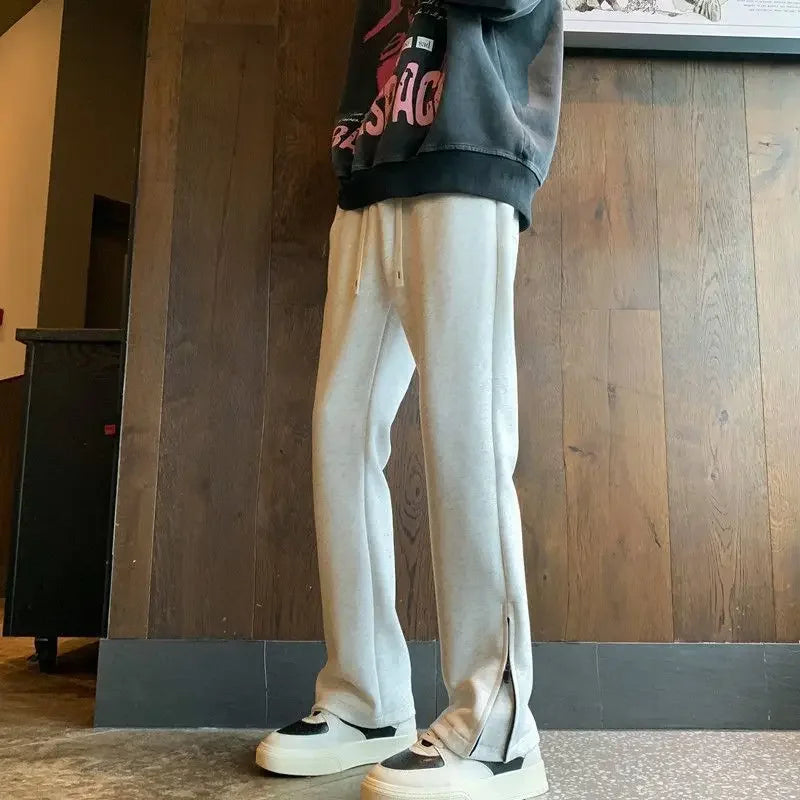 saferido Male Sports Pants Tights Plain Skinny Cotton Straight Slim Trousers Men's Sweatpants Korean Style Harajuku Wide Baggy Long Joker