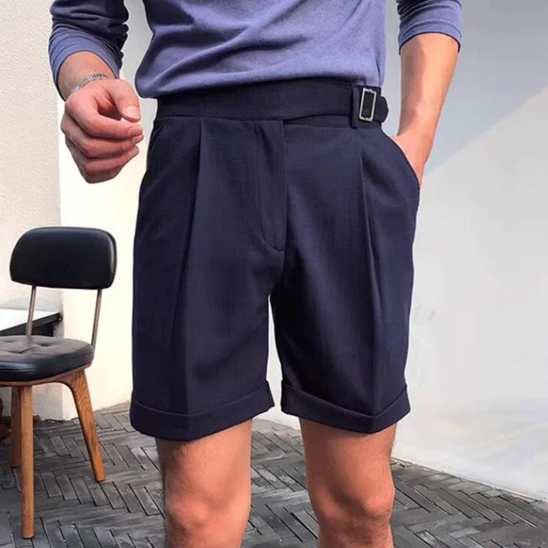 Vintage Lace-up High Waist Shorts Men Spring Summer Fashion Pure Color Loose Short Pant For Mens New Casual Straight Shorts Male