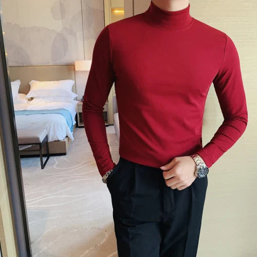 saferido Men's Spring Slim Fit Casual Long Sleeve T-shirt/male High Quality High Collar Tight Bottoming T-shirts Plus Size S-4XL